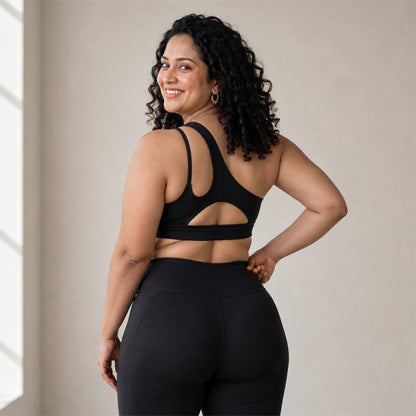 AURA ONE SHOULDER SPORTS BRA - Black