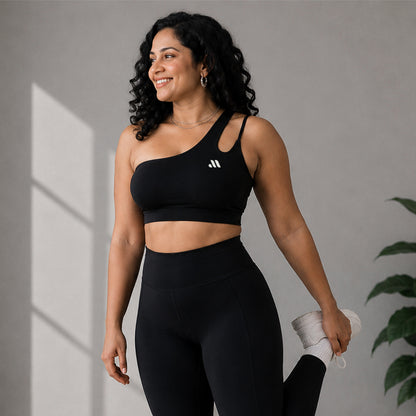 AURA ONE SHOULDER SPORTS BRA - Black