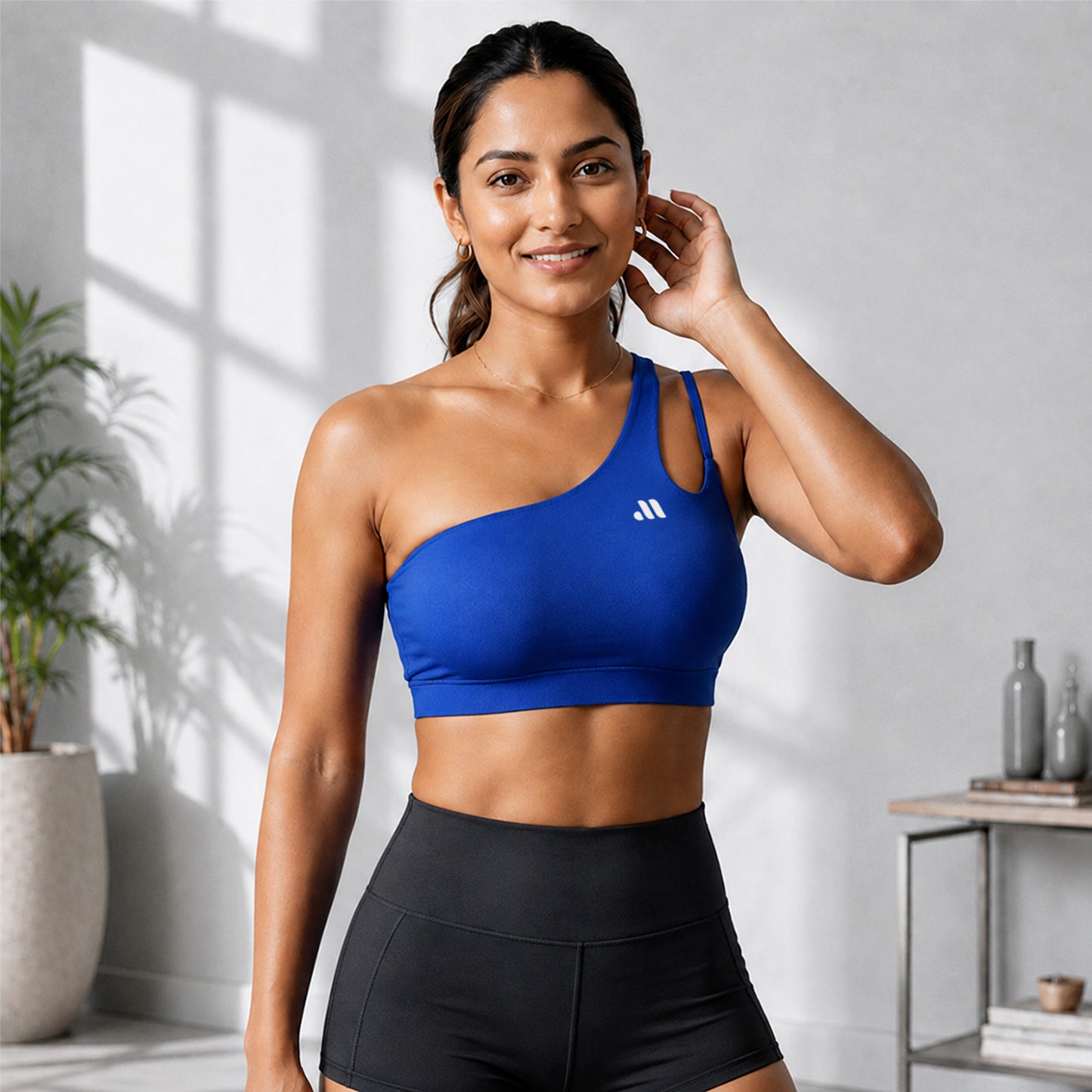 AURA ONE SHOULDER SPORTS BRA - Blue