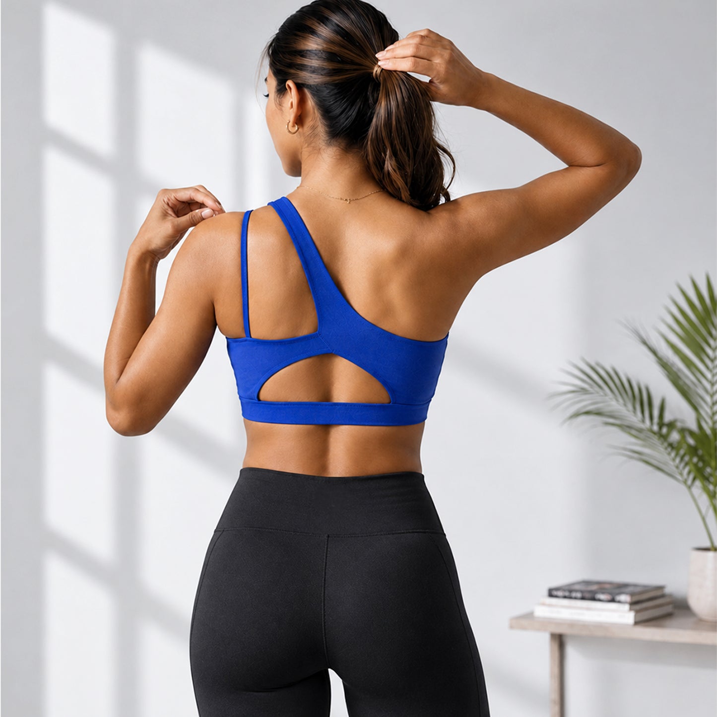 AURA ONE SHOULDER SPORTS BRA - Blue