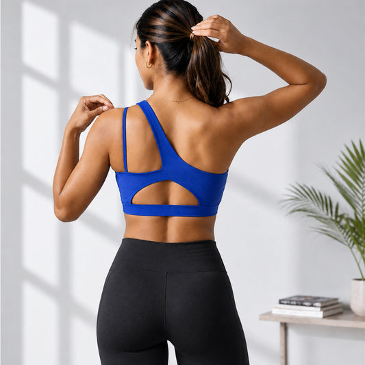 AURA ONE SHOULDER SPORTS BRA - Blue