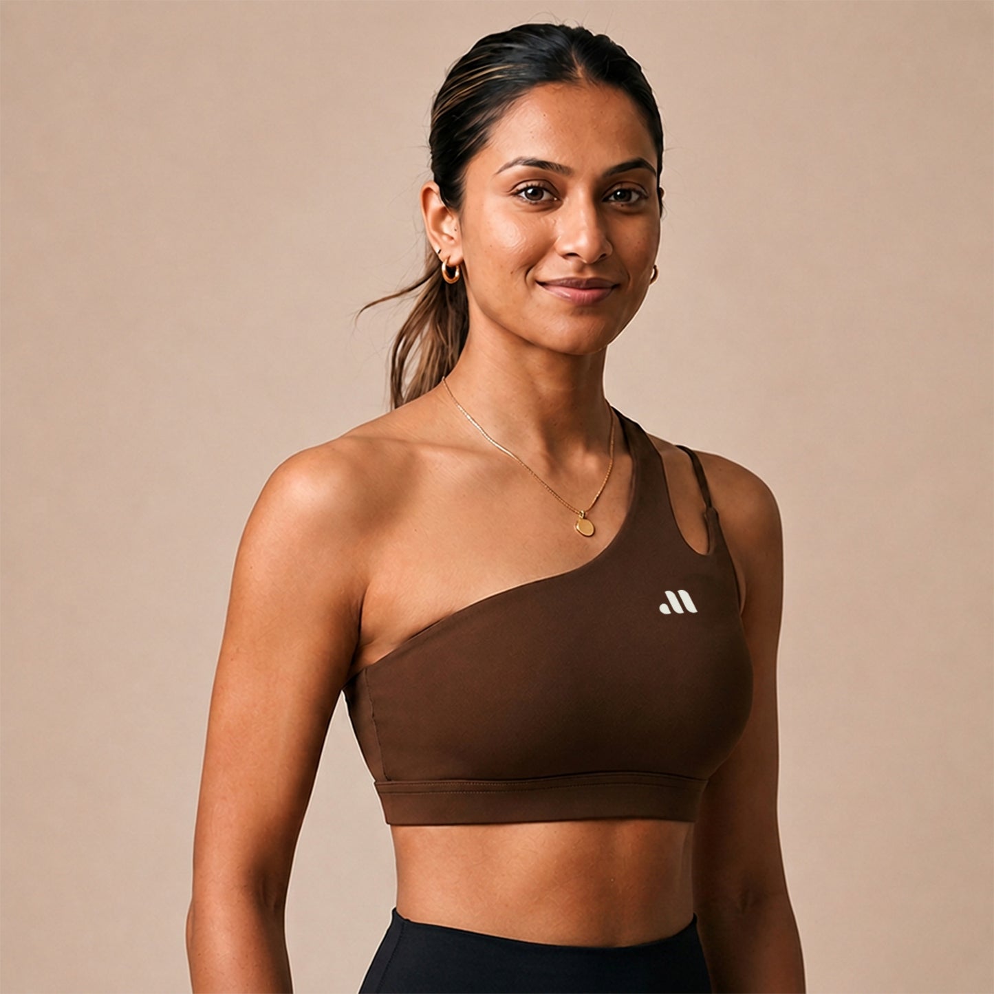 AURA ONE SHOULDER SPORTS BRA - Brown