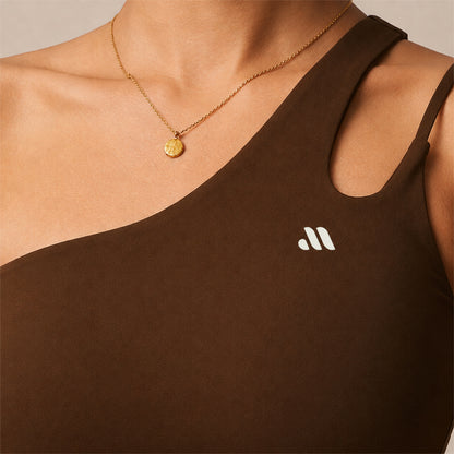 AURA ONE SHOULDER SPORTS BRA - Brown