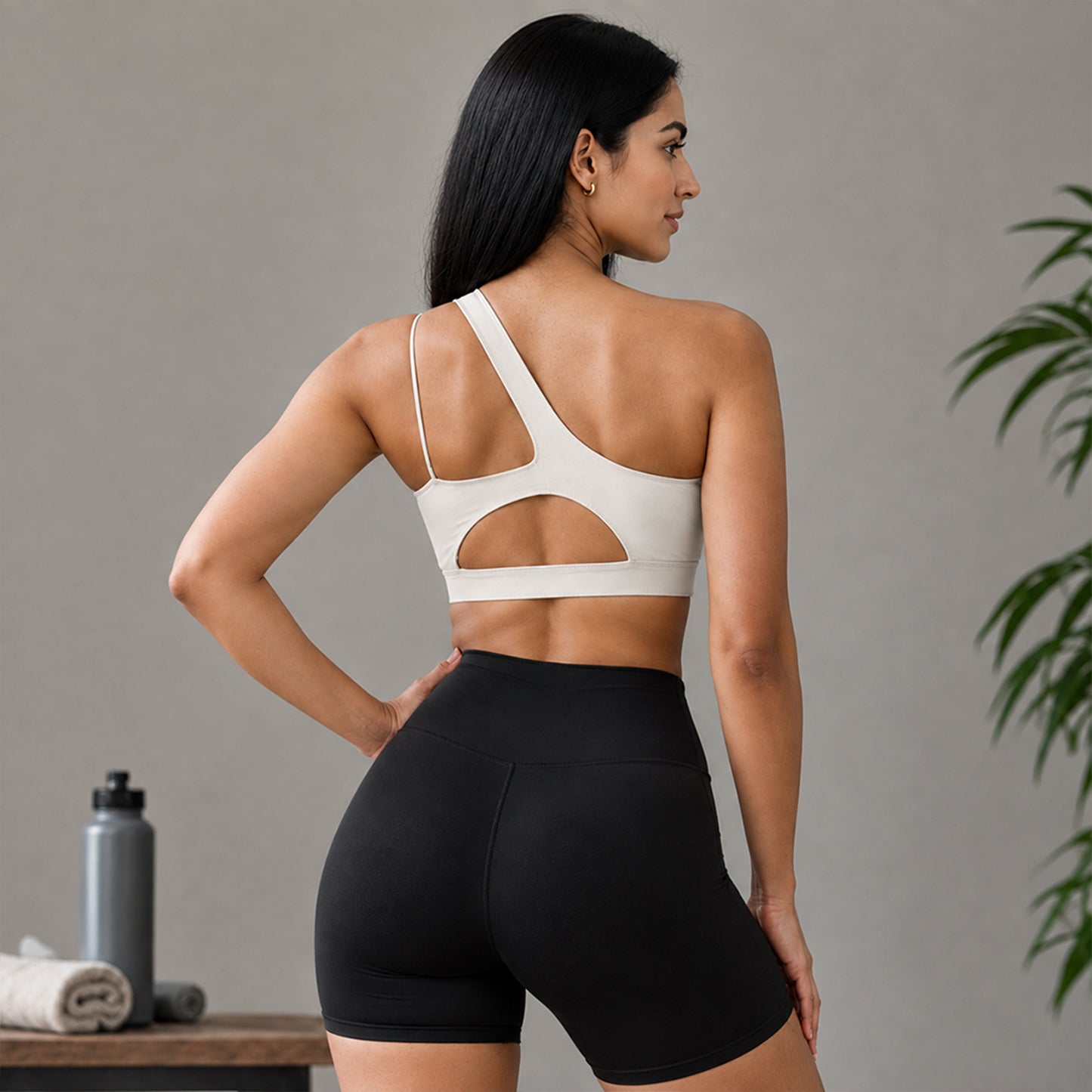 AURA ONE SHOULDER SPORTS BRA - Apricot