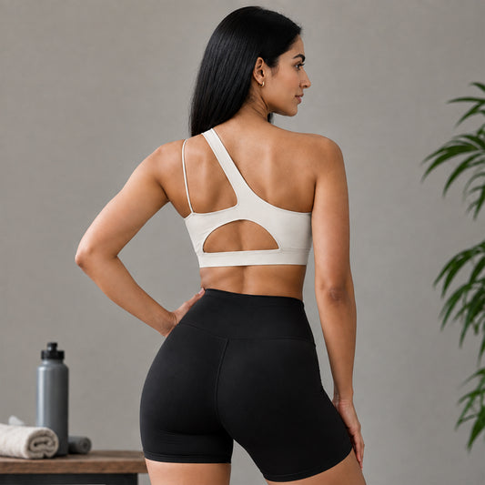 AURA ONE SHOULDER SPORTS BRA - Apricot